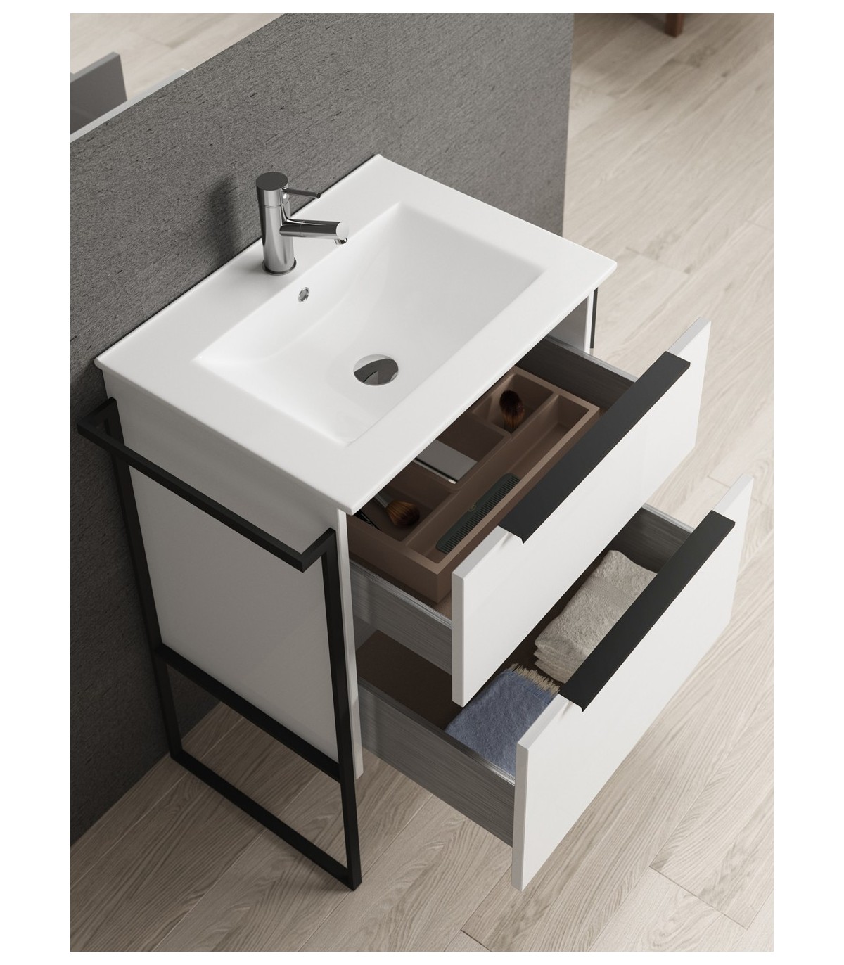 Mueble de 120 cm - GALSAKY detalles negros con doble lavabo de Coycama
